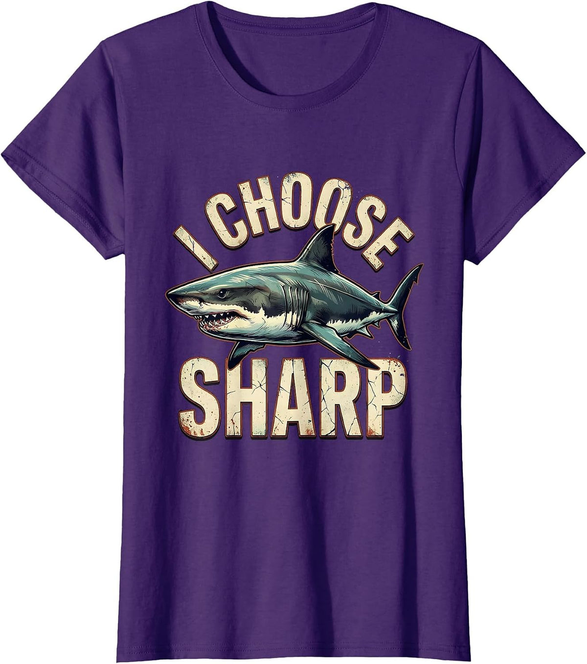Women's I Choose Sharp Distressed Funny Shark Ocean Wildlife Lover T-Shirt - Purple