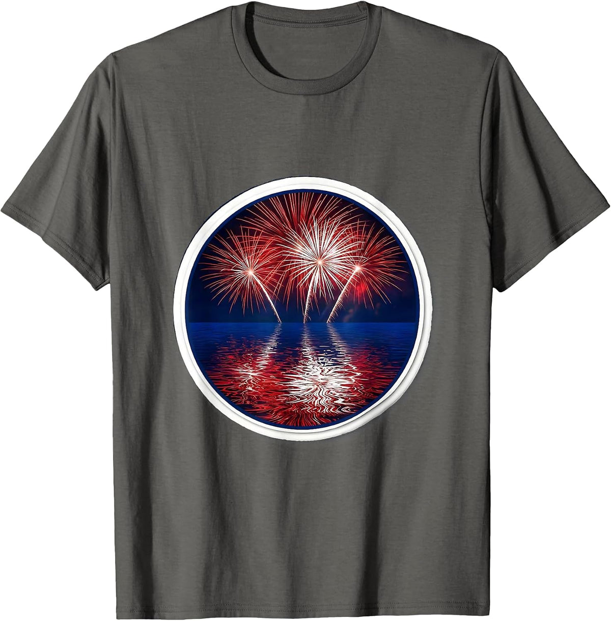 Fireworks Over Water Reflection Patriotic Design T-Shirt - Asphalt Grey