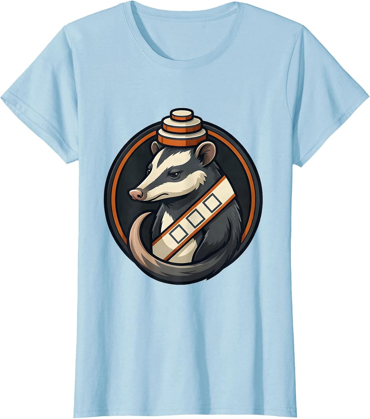 Badge-Locked Opossum Mascot Thanksgiving Humor T-Shirt - Baby Blue