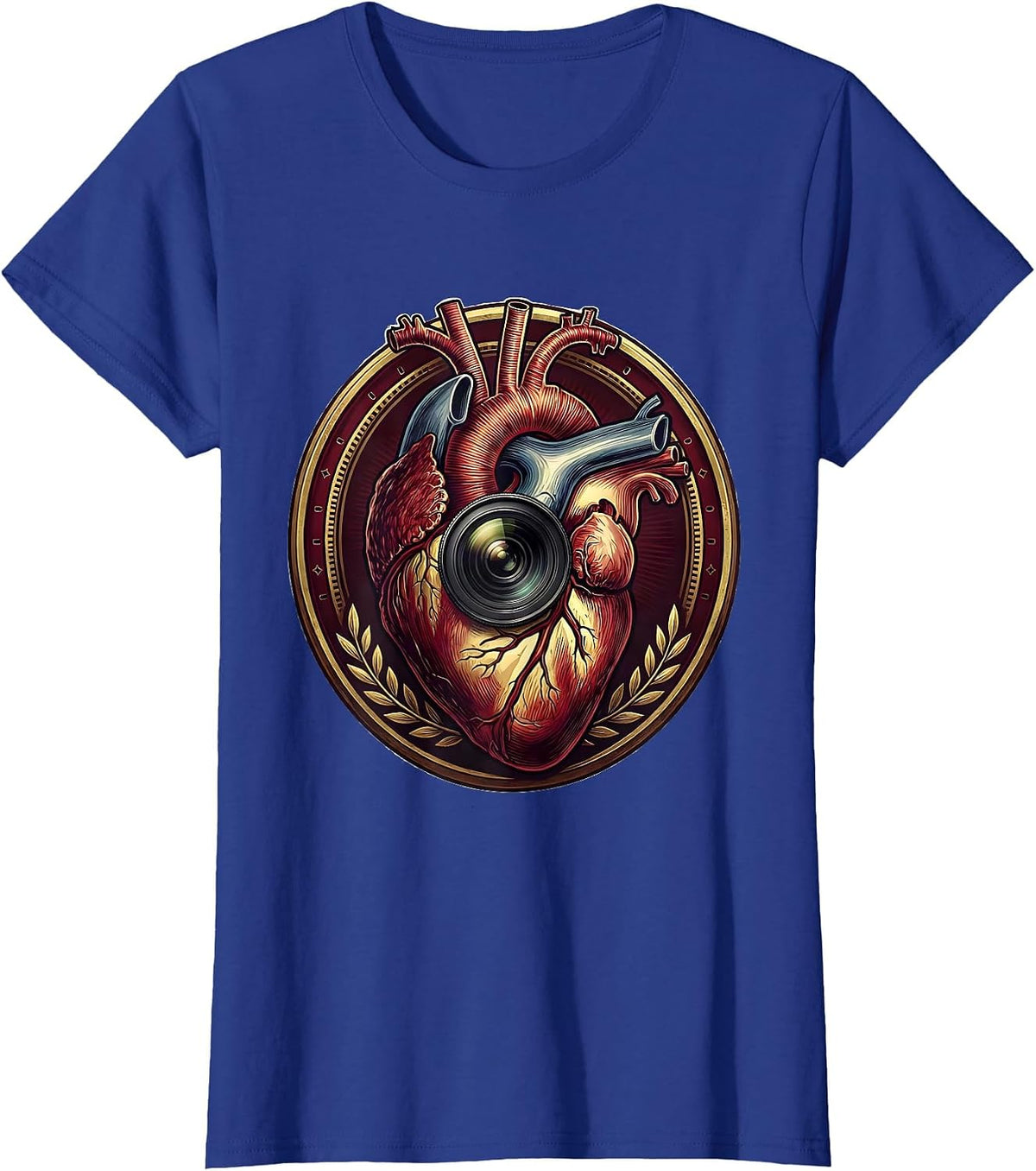 Women's Heart-Shaped Camera Photography Love Art T-Shirt - Royal Blue