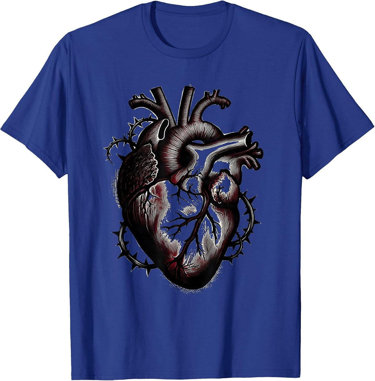 Men's Anatomical Heart Thorny Vines Emo Gothic Design T-Shirt - Royal Blue