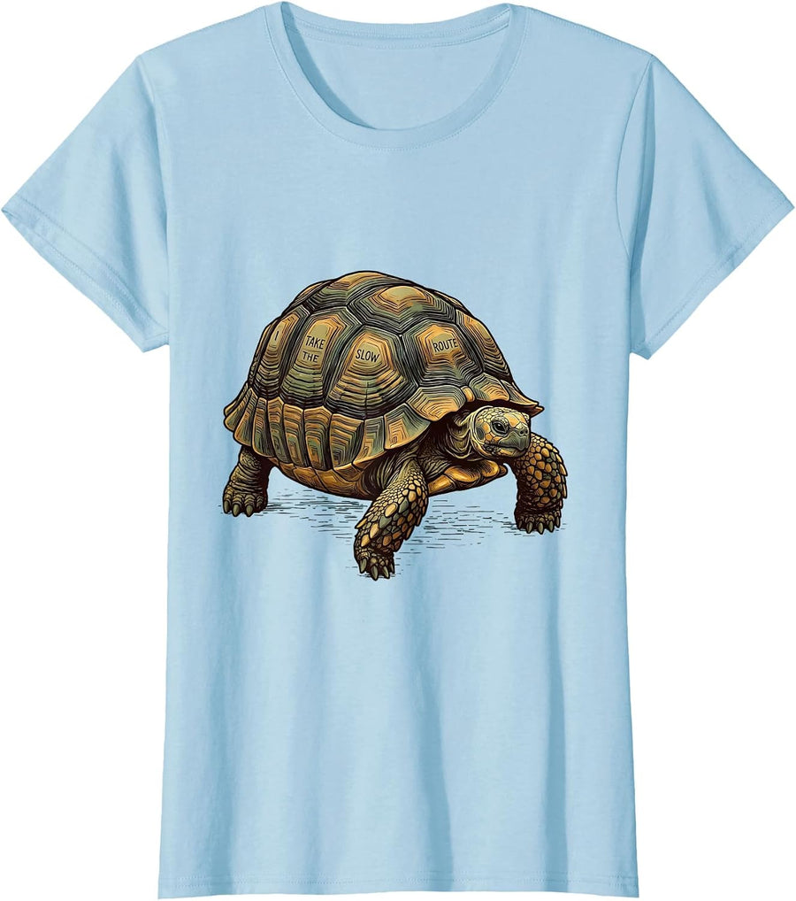 Women's I Take The Slow Route Funny Tortoise Lover Pet Humor T-Shirt - Baby Blue
