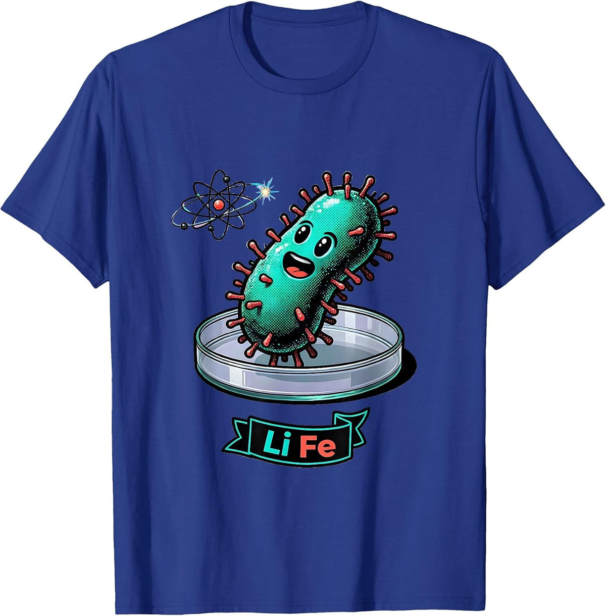 Li Fe Rounded Cartoon Microbe Science Humor Chemistry Nerd T-Shirt - Royal Blue