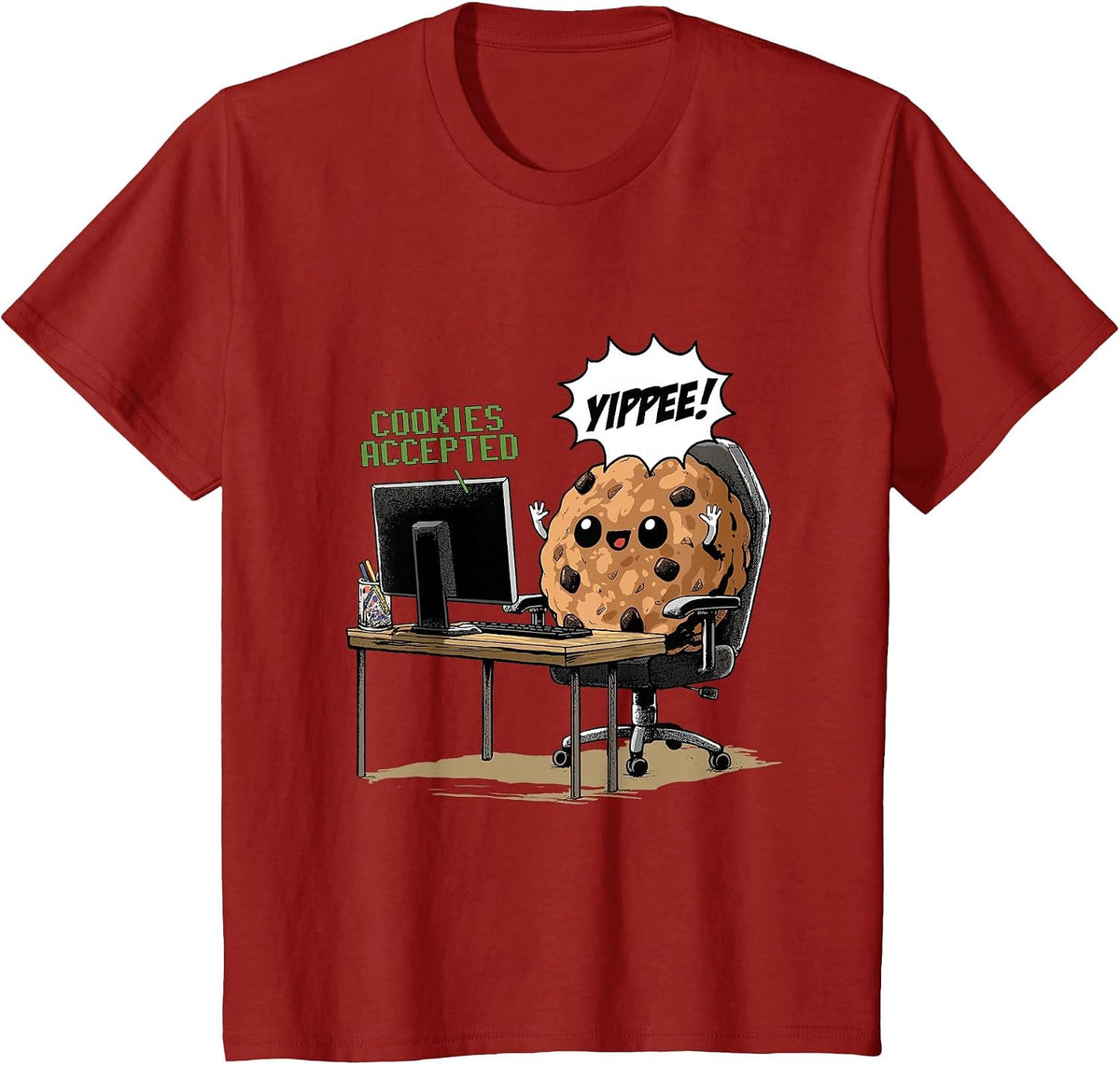 Cookies Accepted Nerd Shirt Funny Computer Internet Coder T-Shirt, Youth, Cranberry Red, 3T - As Pictured