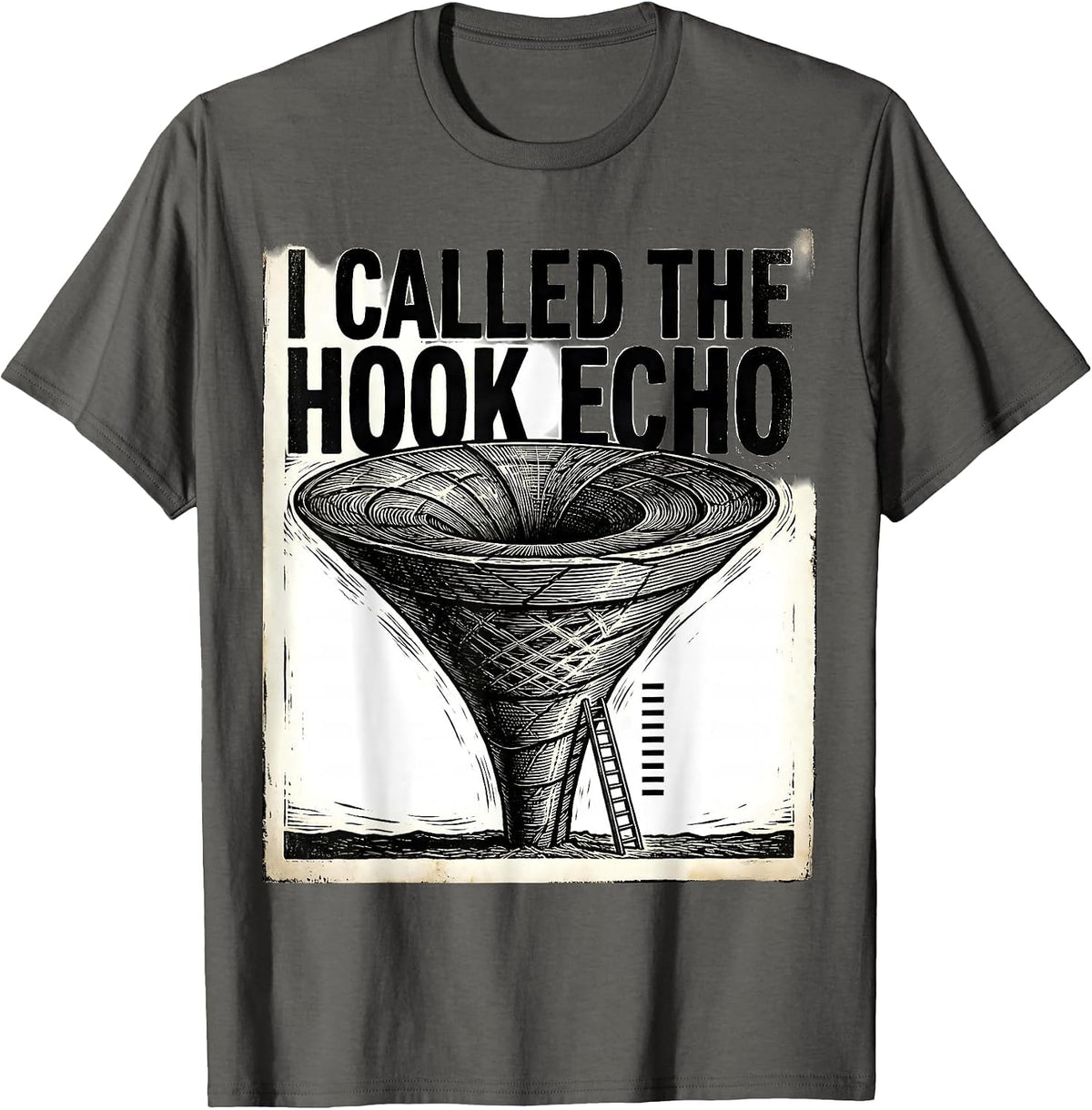 I Called The Hook Echo Woodcut Engraving Storm Chaser T-Shirt - Asphalt Grey