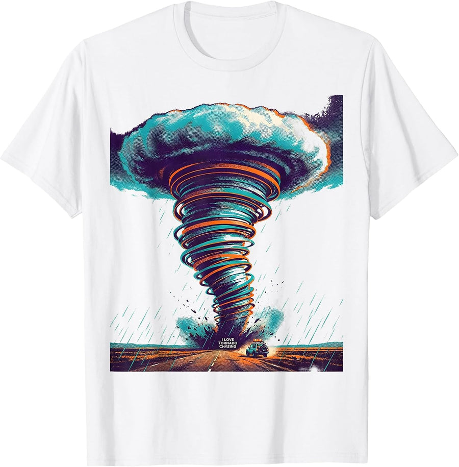 Men's I Love Tornado Chasing Risograph Storm Chaser Meteorology T-Shirt - White