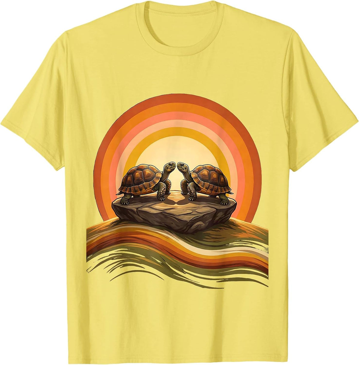 Men's Matching Turtles Nose to Nose Couples Graphic T-Shirt - Lemon Yellow