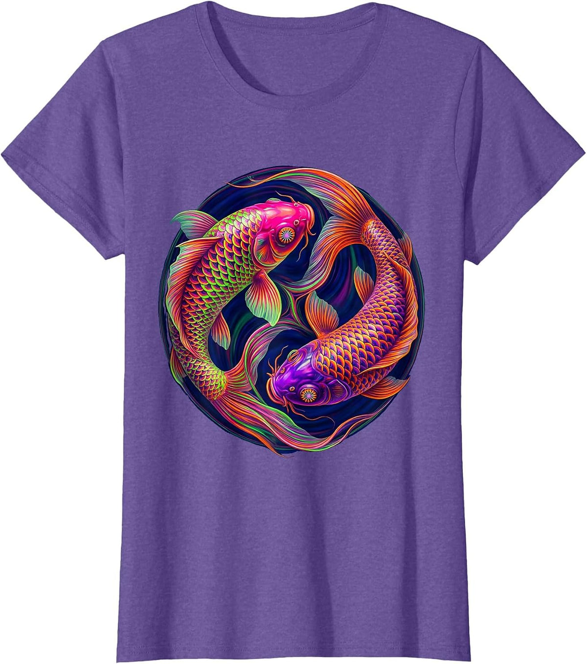 Koi Fish Yin-Yang Pride Swirl Graphic Design T-Shirt - Purple Heather