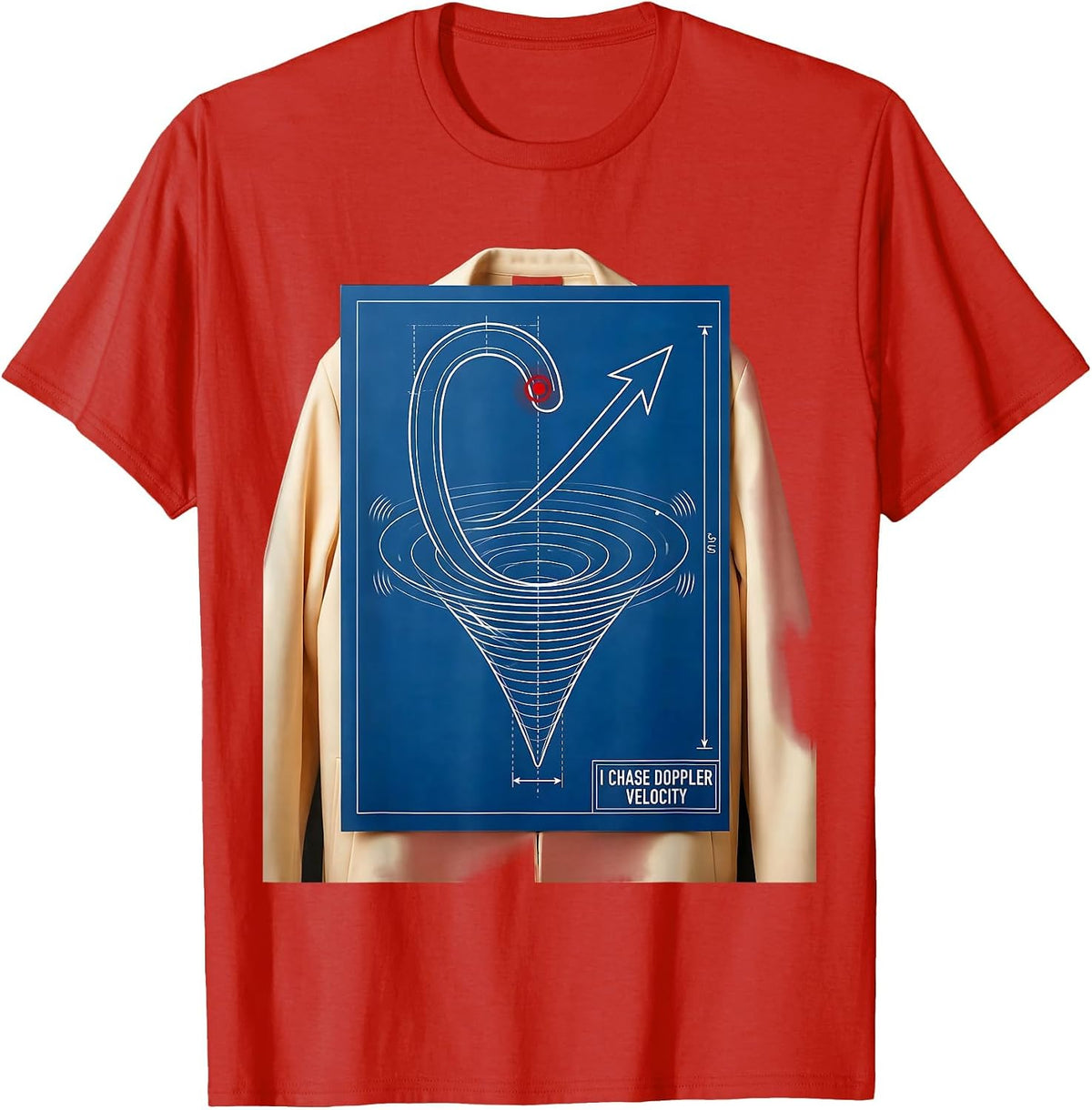 Men's I Chase Doppler Velocity Technical Blueprint Storm Chaser T-Shirt - Red