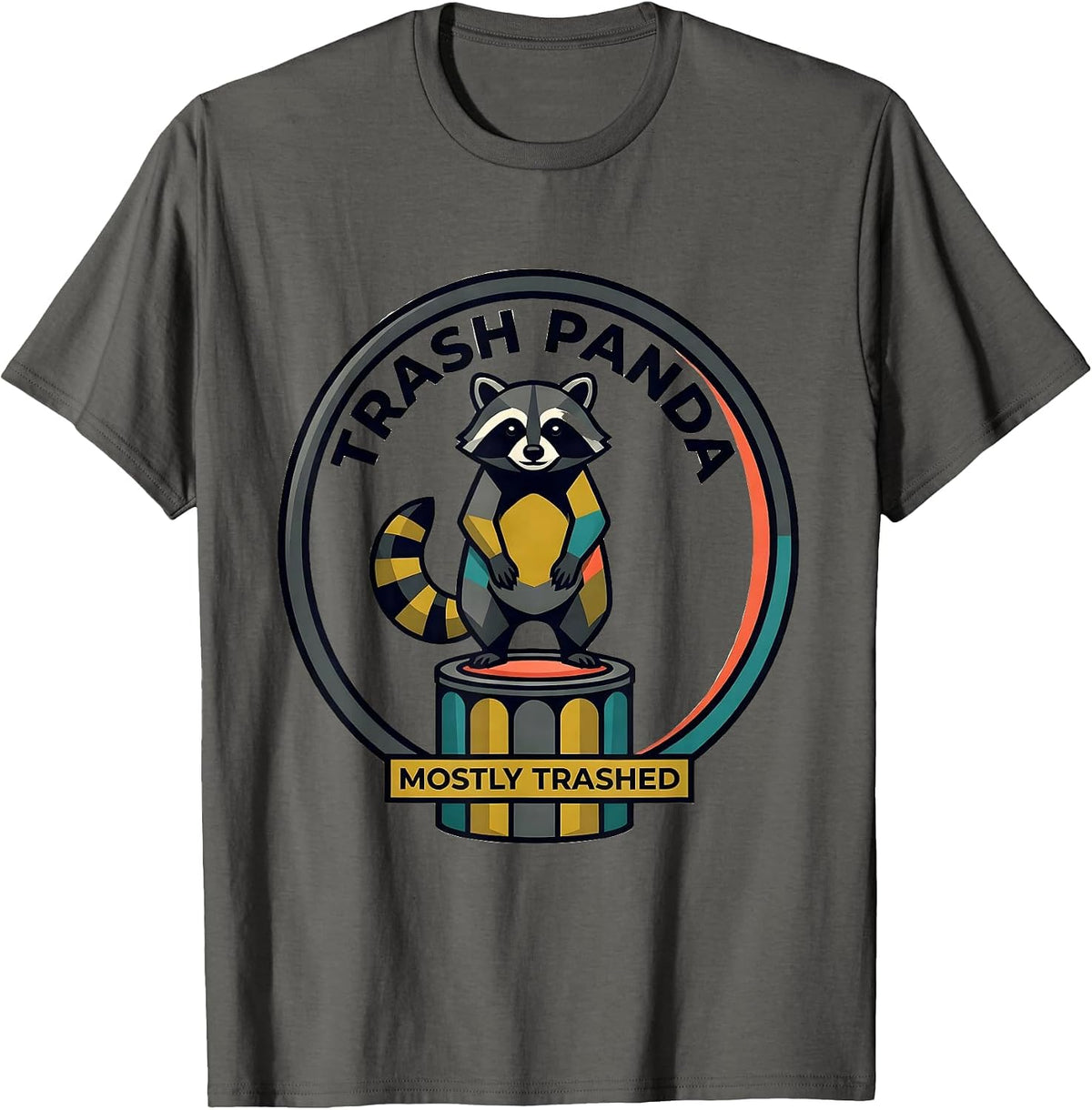 Men's Trash Panda Mostly Trashed Midcentury Modern Funny Raccoon T-Shirt - Asphalt Grey