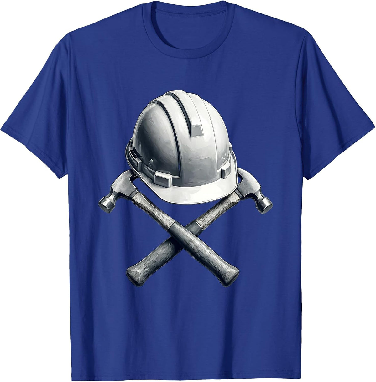 Hard Hat Crossed Hammers Blue Collar Worker Graphic T-Shirt - Royal Blue