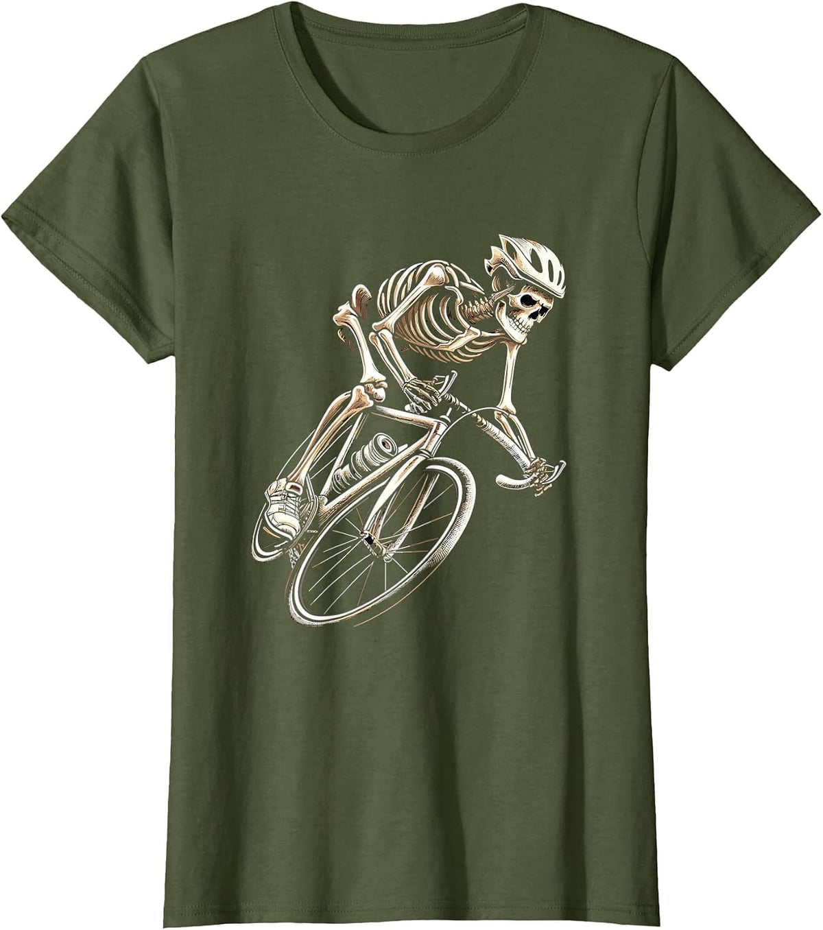 Skeleton Cycling Bike Halloween Bicycle Biking T-Shirt - Olive Green