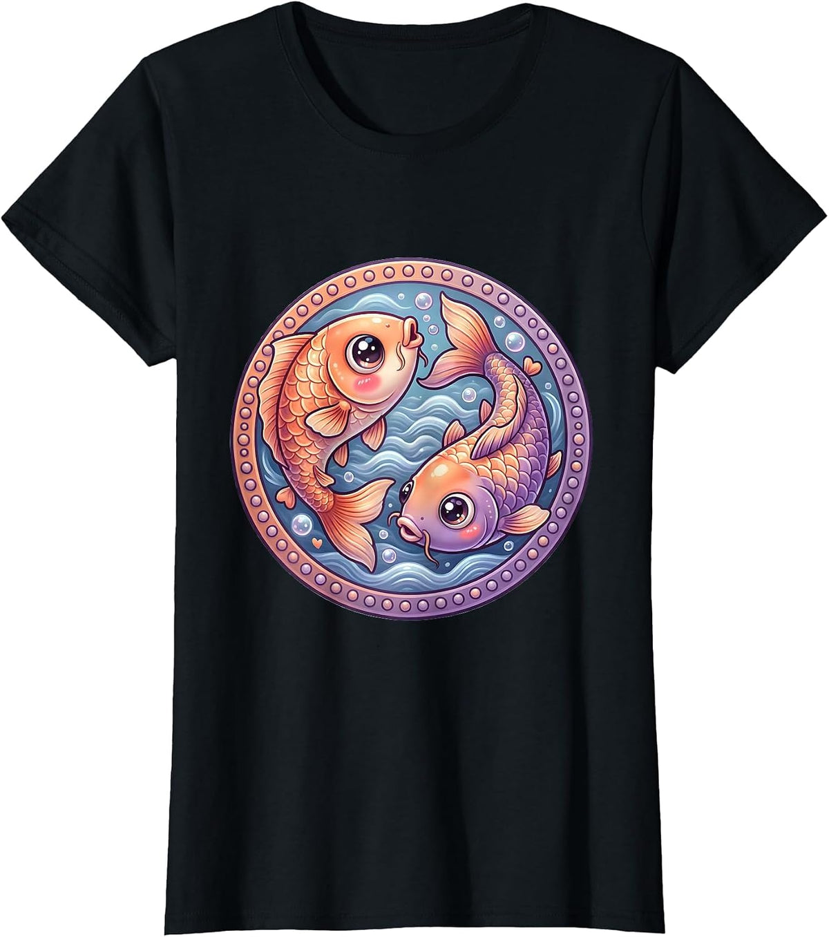 Twin Twin Day Mirrored Koi Fish Yin Yang Design T-Shirt - Black