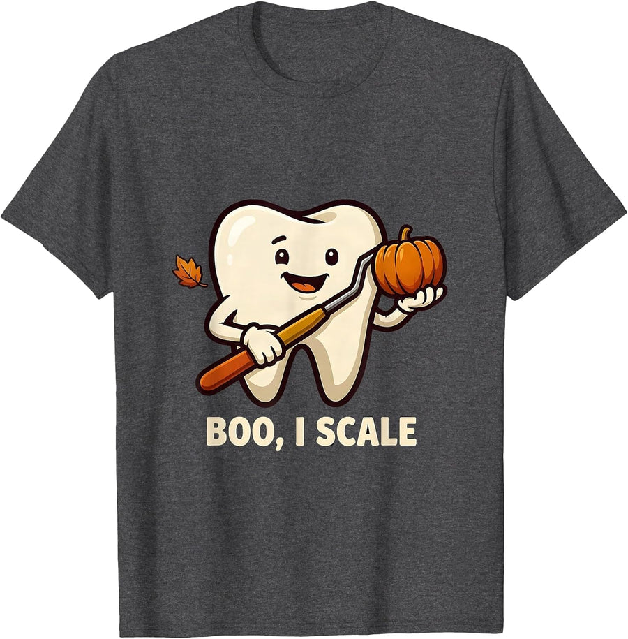 Men's Boo I Scale Funny Dental Hygienist Halloween Fall Humor T-Shirt - Dark Heather Grey