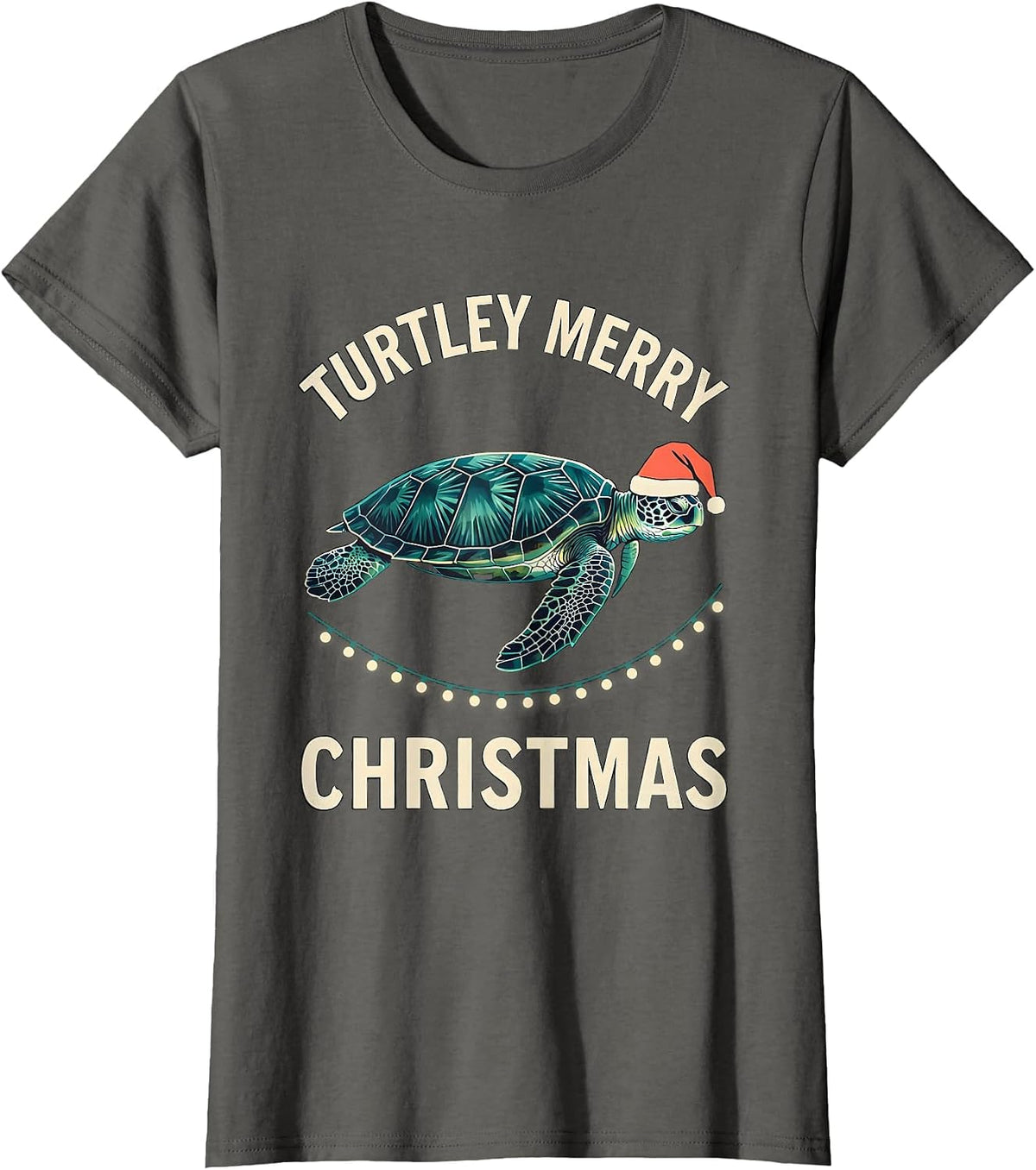 Women's Turtley Merry Christmas Midcentury Modern Sea Turtle Lover T-Shirt - Asphalt Grey