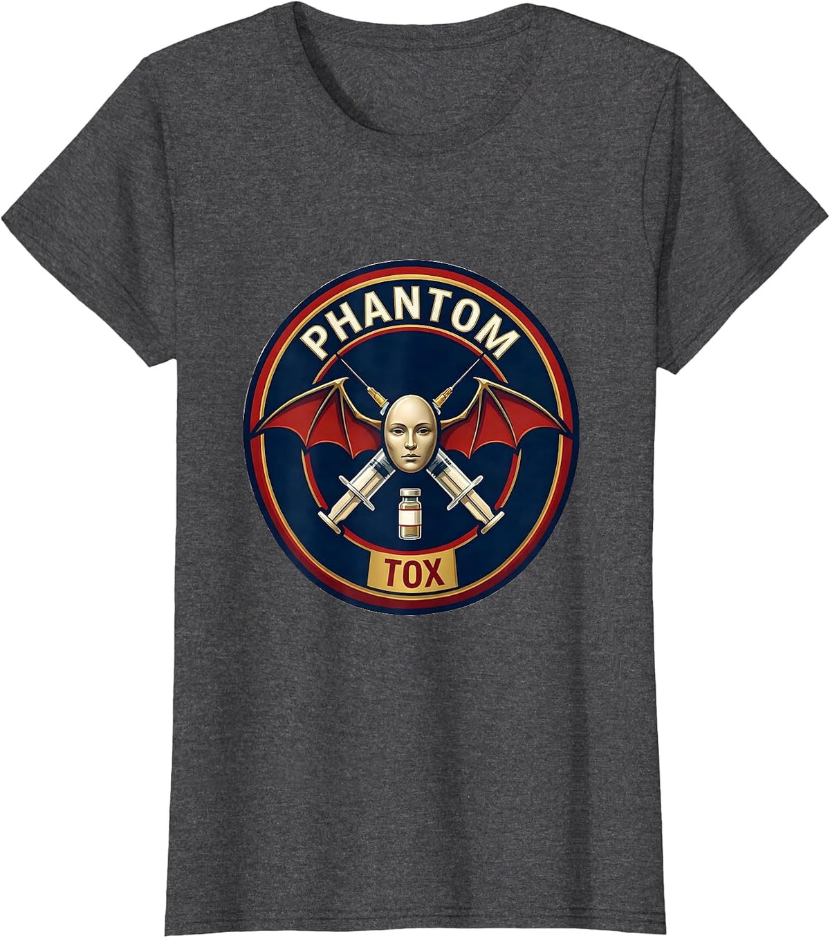 Women's Phantom Tox Aesthetic Nurse Injector Halloween Humor T-Shirt - Dark Heather Grey
