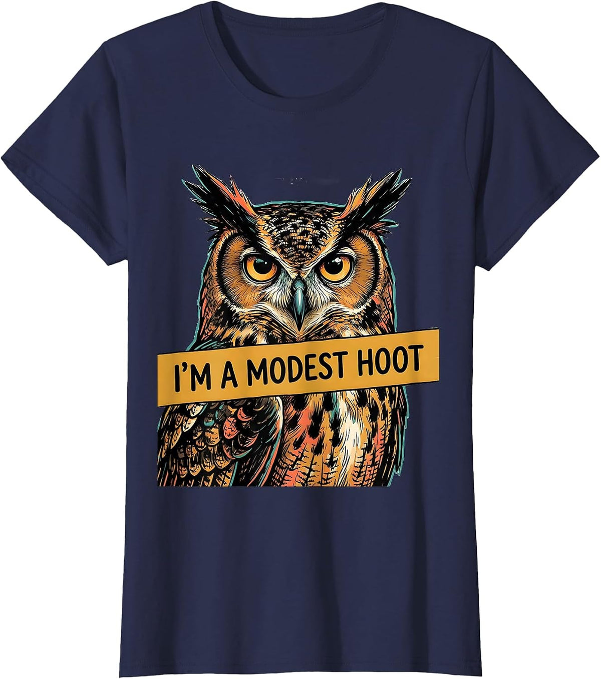 Women's I'm A Modest Hoot Vintage Owl Bird Lover Humor T-Shirt - Navy Blue