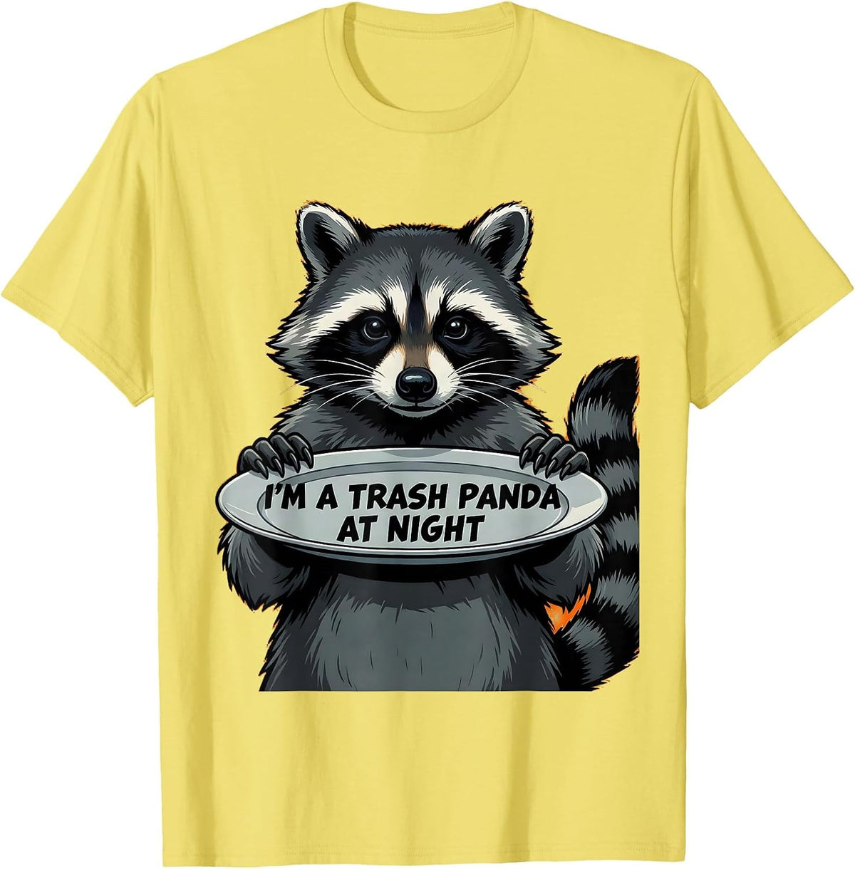Men's I'm A Trash Panda At Night Funny Raccoon Meme Humor T-Shirt - Lemon Yellow