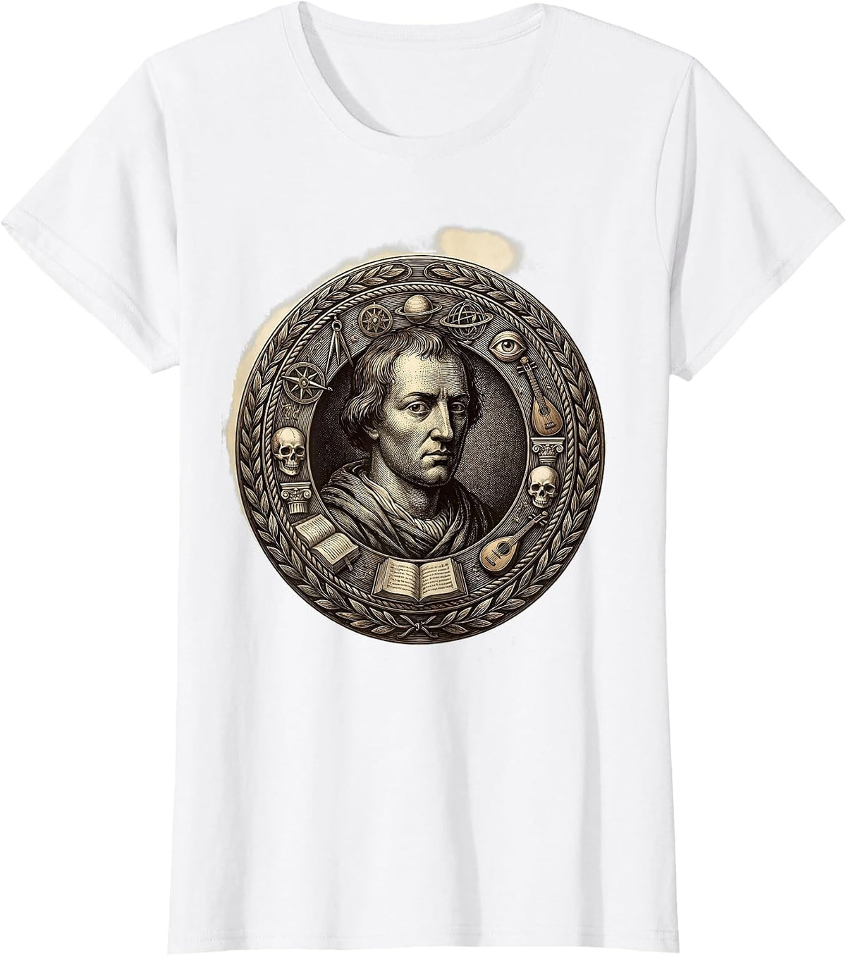 Women's Renaissance Polymath Floating Symbols of Knowledge T-Shirt - White