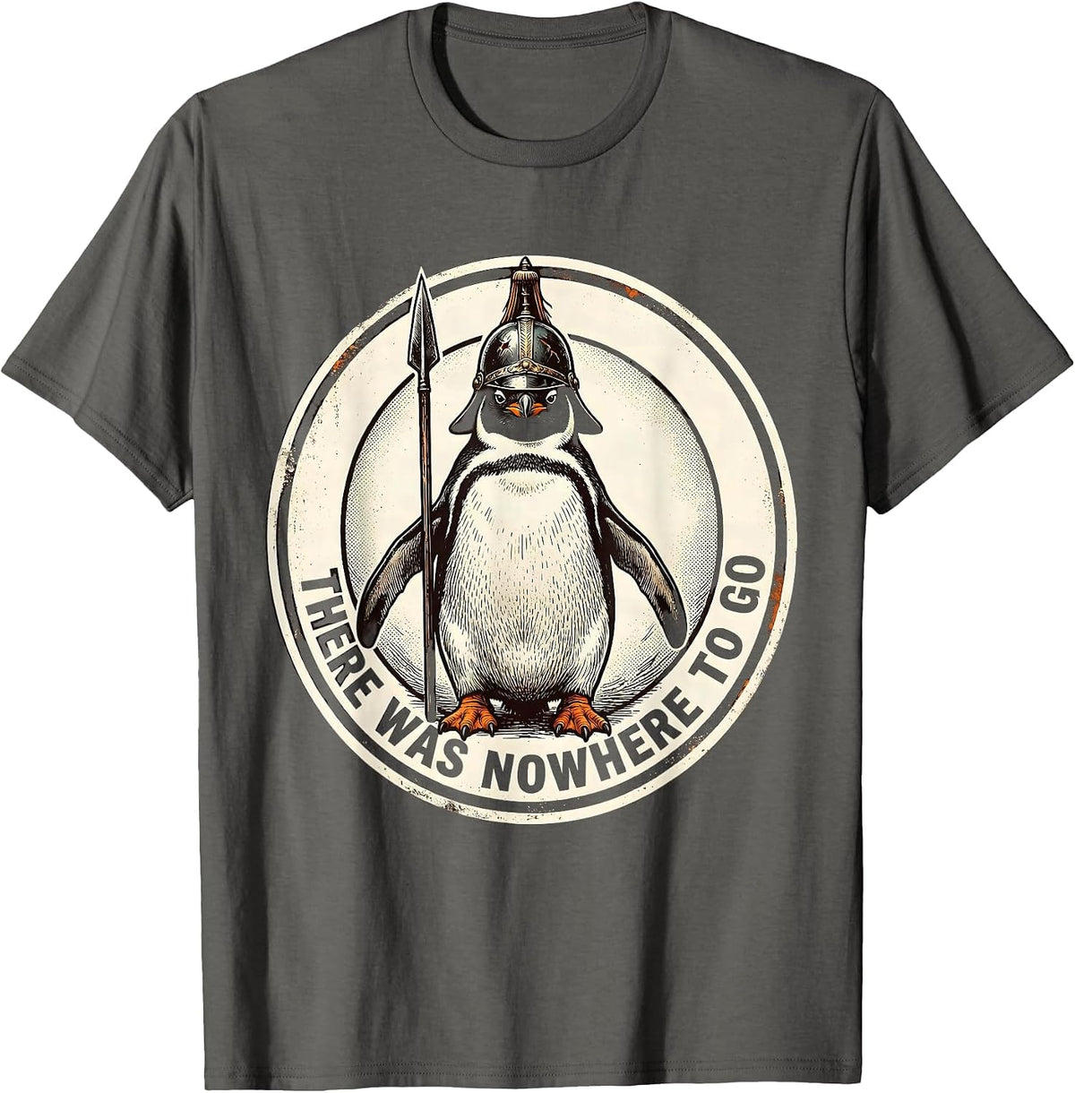 There Was Nowhere To Go Vintage Funny Penguin Martial Arts T-Shirt - Asphalt Grey