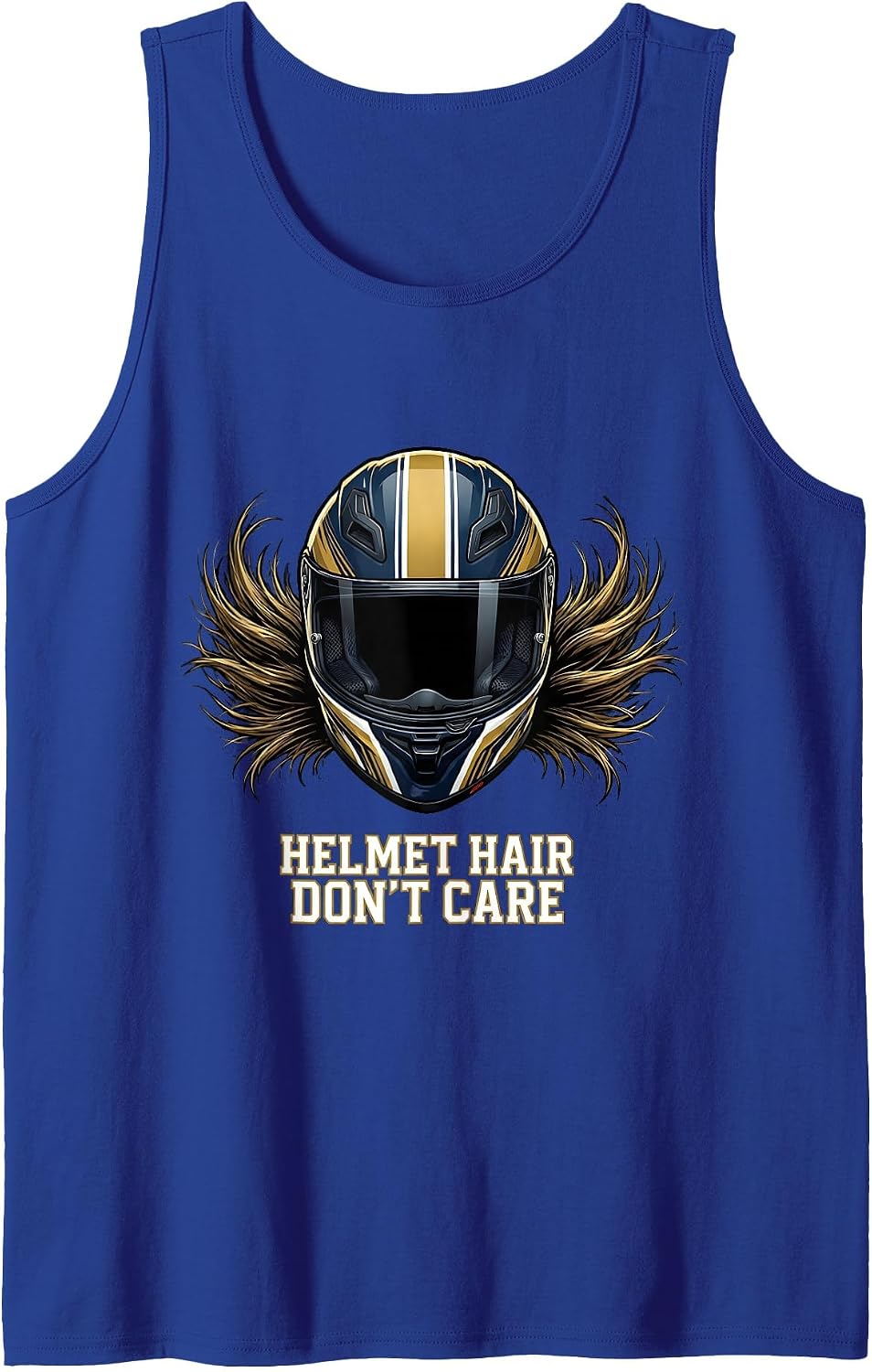 Helmet Hair Don't Care Motorcycle Biker Design Tank Top - Royal Blue