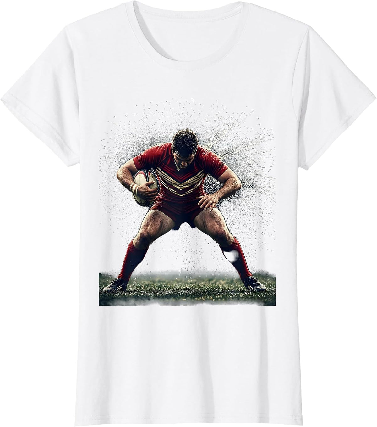 Rugby Tackle Impact Graphic Design T-Shirt - White