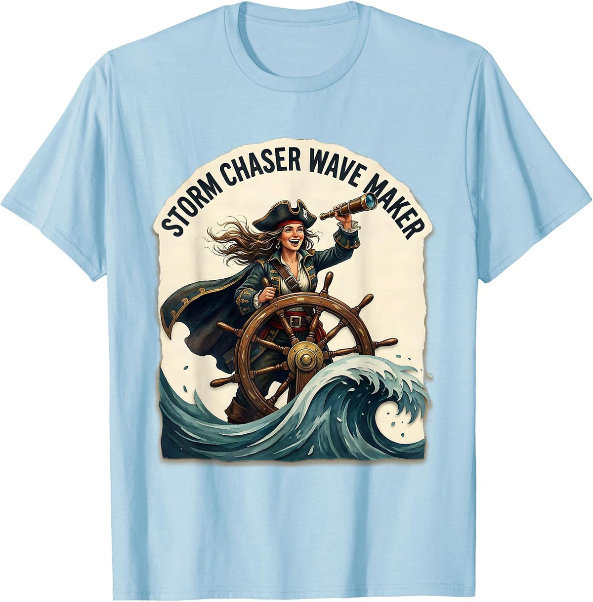 Men's Storm Chaser Wave Maker Pirate Design T-Shirt - Baby Blue