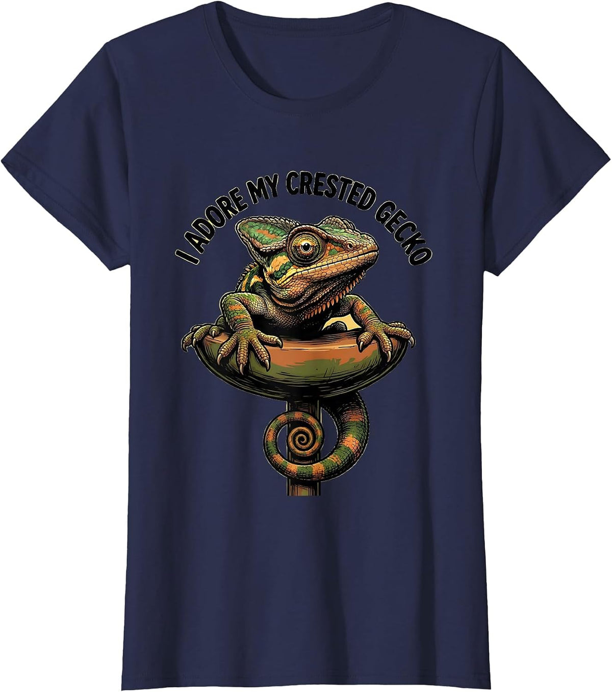 Women's I Adore My Crested Gecko Cute Cartoon Reptile Lover Novelty T-Shirt - Navy Blue