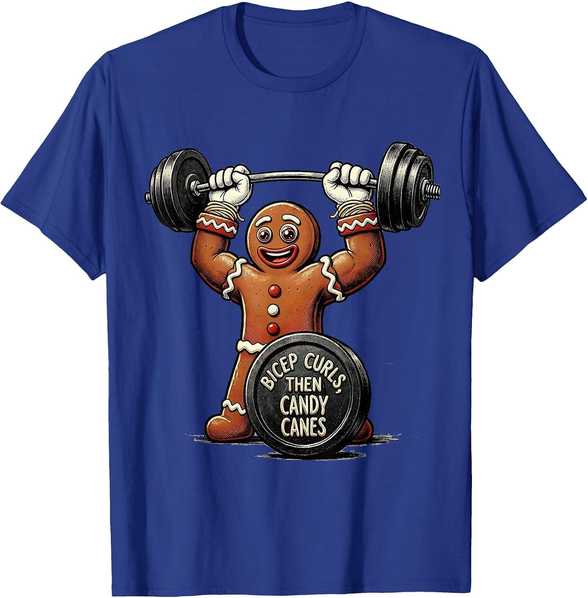 Men's Bicep Curls, Then Candy Canes Funny Gingerbread Man Gym T-Shirt - Royal Blue