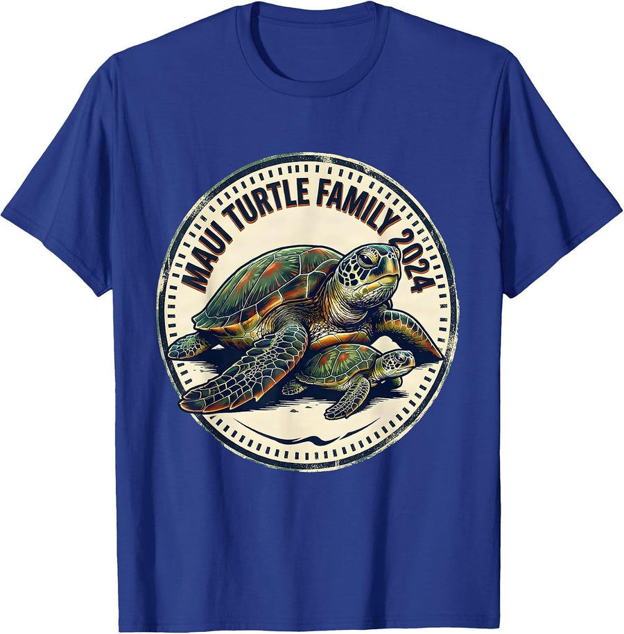 Maui Turtle Family 2024 Vintage Sea Turtle Lover Tropical T-Shirt - Royal Blue