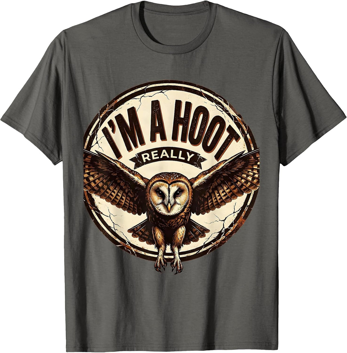Men's I'm A Hoot Really Distressed Owl Lover Bird Humor Retro T-Shirt - Asphalt Grey