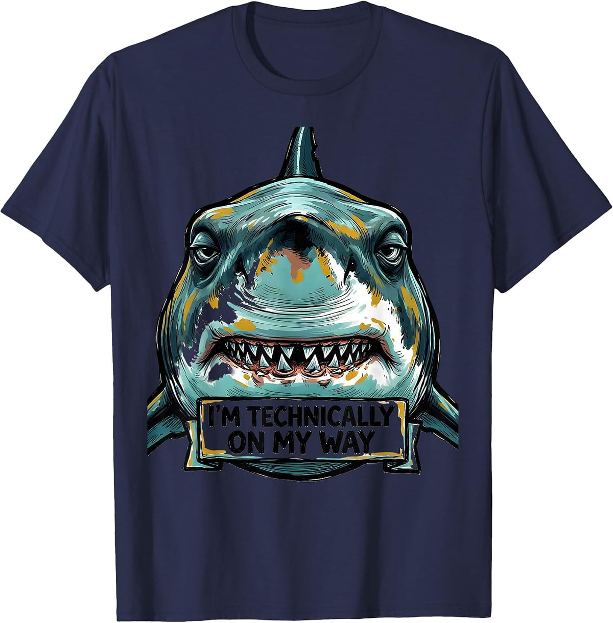 Men's I'm Technically On My Way Funny Shark Lover Ocean Animal T-Shirt - Navy Blue