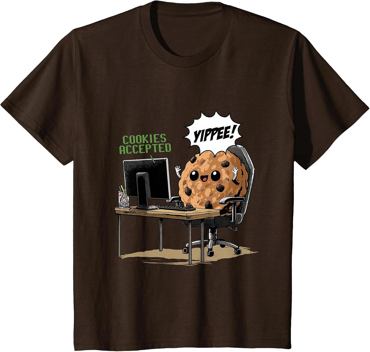 Cookies Accepted Nerd Shirt Funny Computer Internet Coder T-Shirt, Youth, Brown, 4T - As Pictured