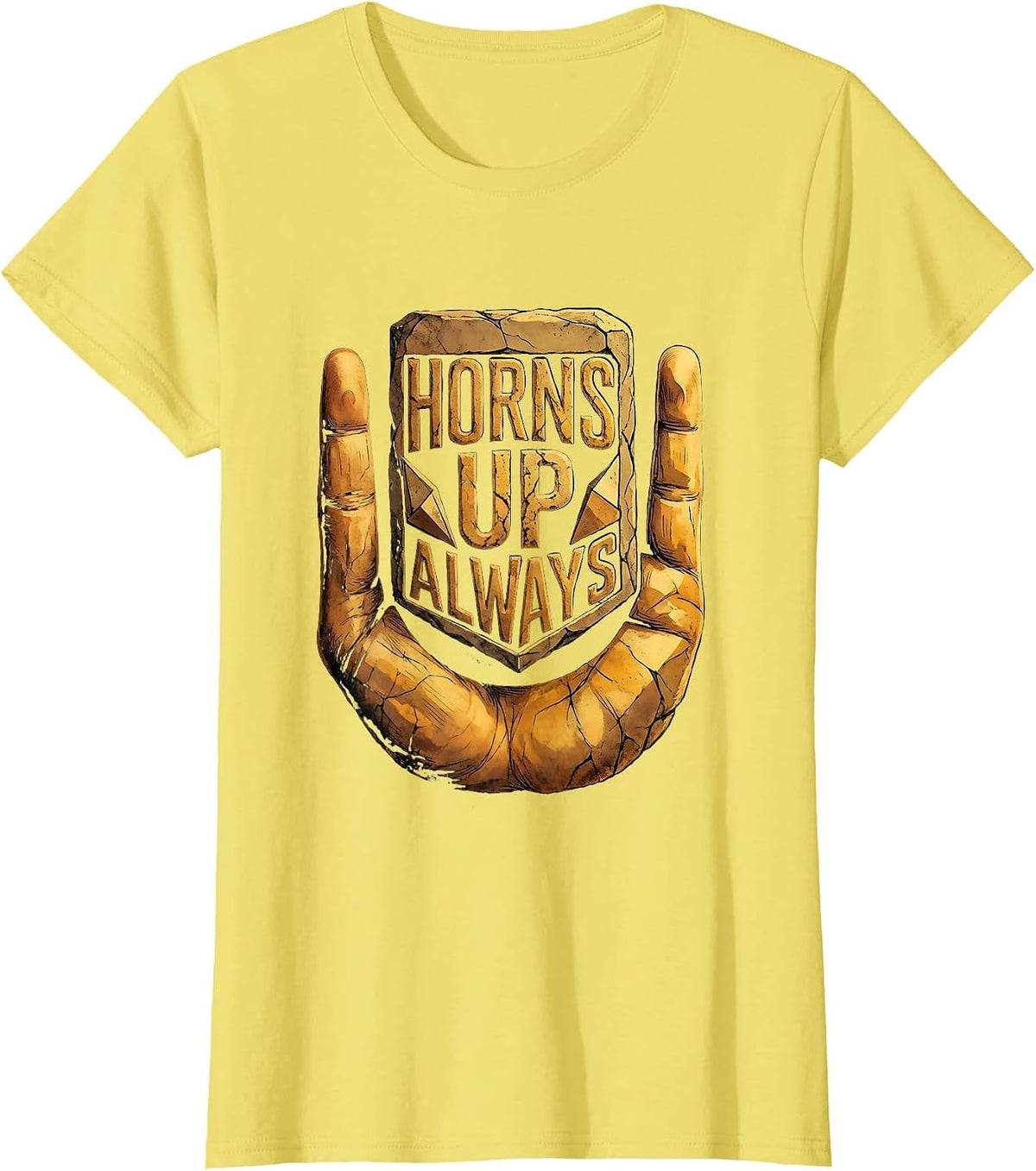Horns Up Always Bold Metal Music Design T-Shirt - Lemon Yellow