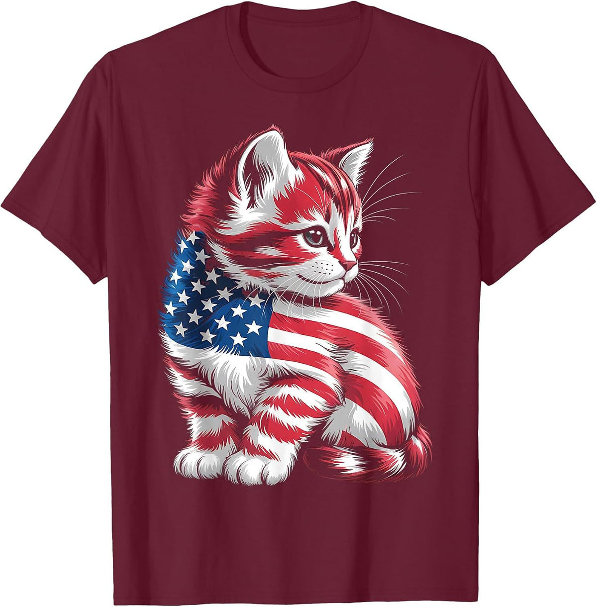 Memorial Day Cat and Independence Day Pride 4th of July Cat T-Shirt - Burgundy