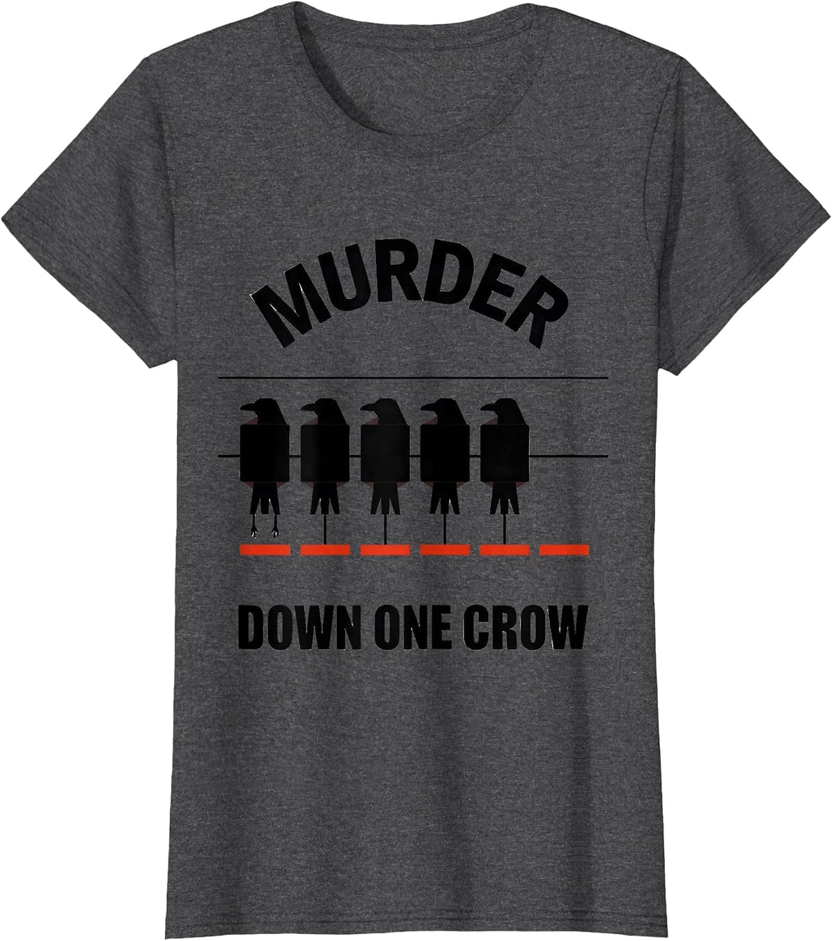 Women's Murder Down One Crow Geometric Crow Lover Pun Humor T-Shirt - Dark Heather Grey