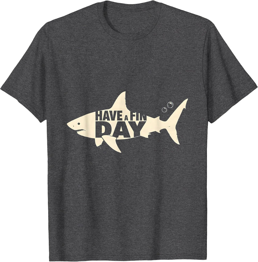 Men's Have A Fin Day Funny Shark Lover Ocean Wildlife Humor T-Shirt - Dark Heather Grey