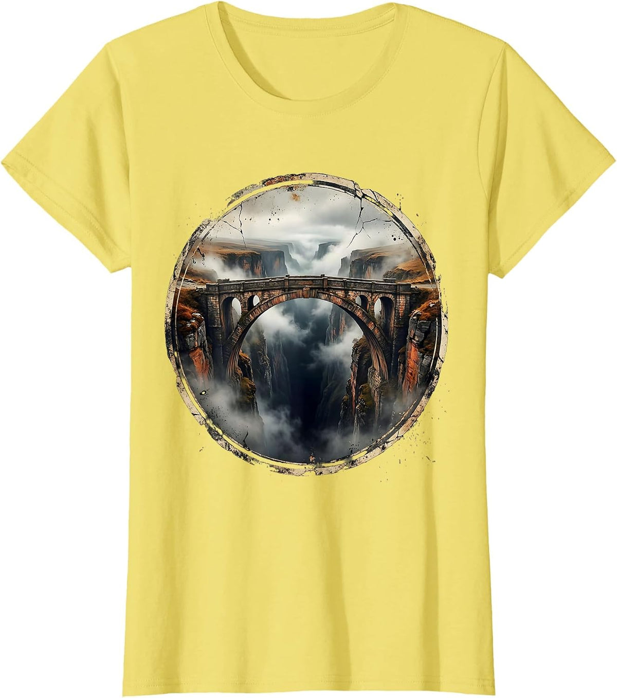 Faith Over Fear Bridge Emerging From Fog Design T-Shirt - Lemon Yellow