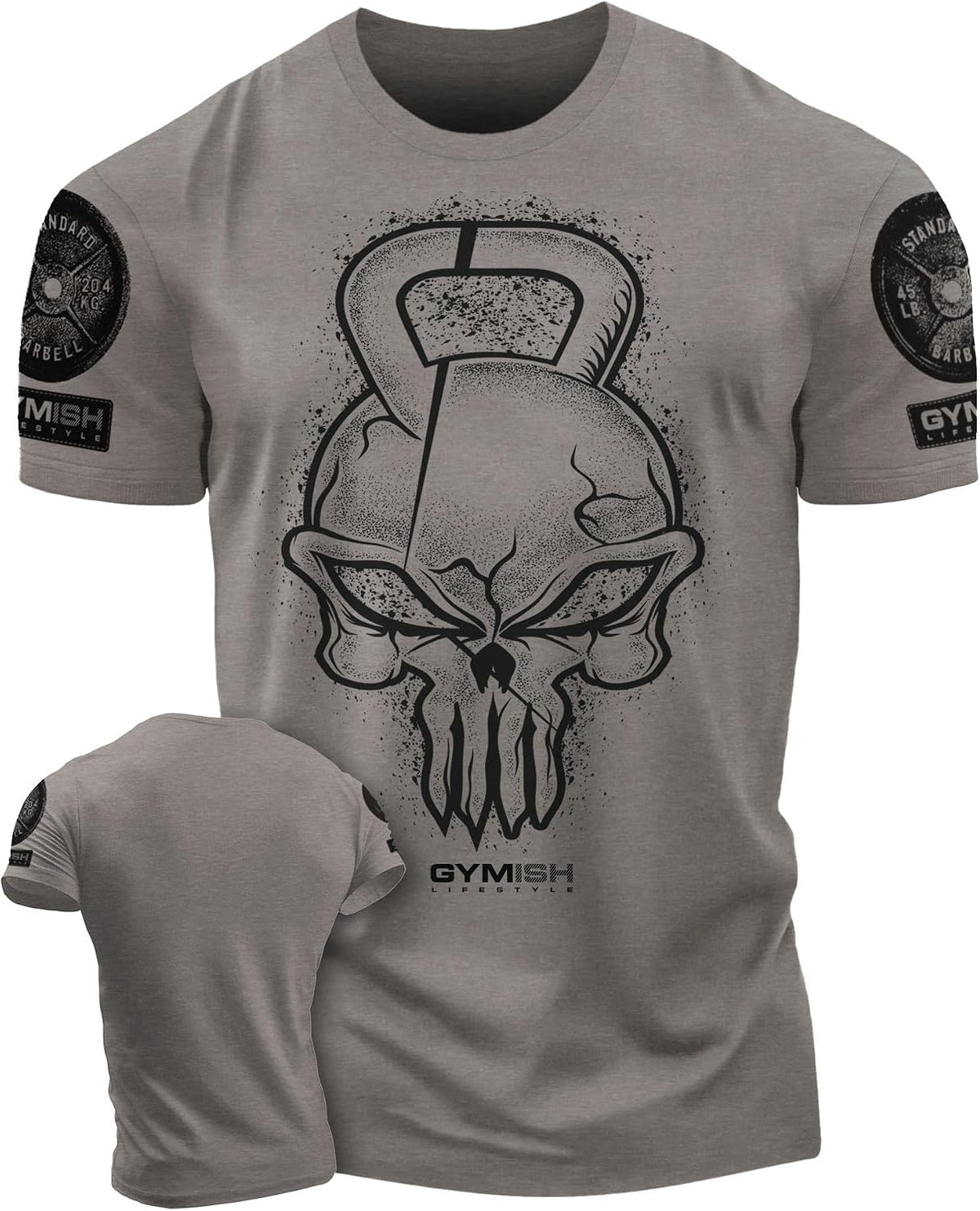 Gymish Lifestyle Reaper Skull Gym Shirt for Men, Bodybuilding Workout Tee - 3. Reaper Warm Grey Branded