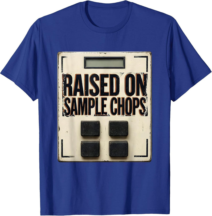 Raised On Sample Chops Vintage 90s Hip-Hop Rap Lyric T-Shirt - Royal Blue