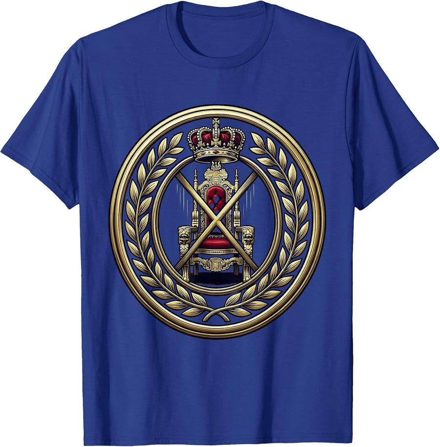 Crown Above Empty Chair Illustration T-Shirt - Royal Blue