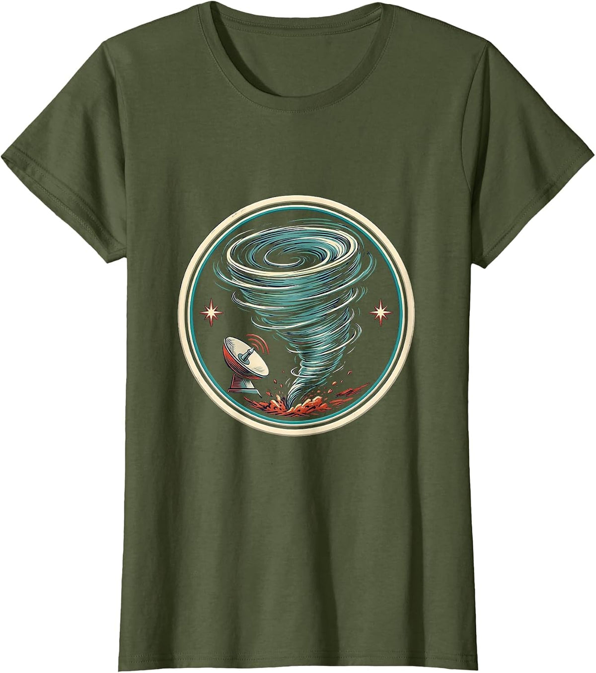 Women's Sealed Tornado Badge Funny Storm Chaser Meteorology Humor T-Shirt - Olive Green
