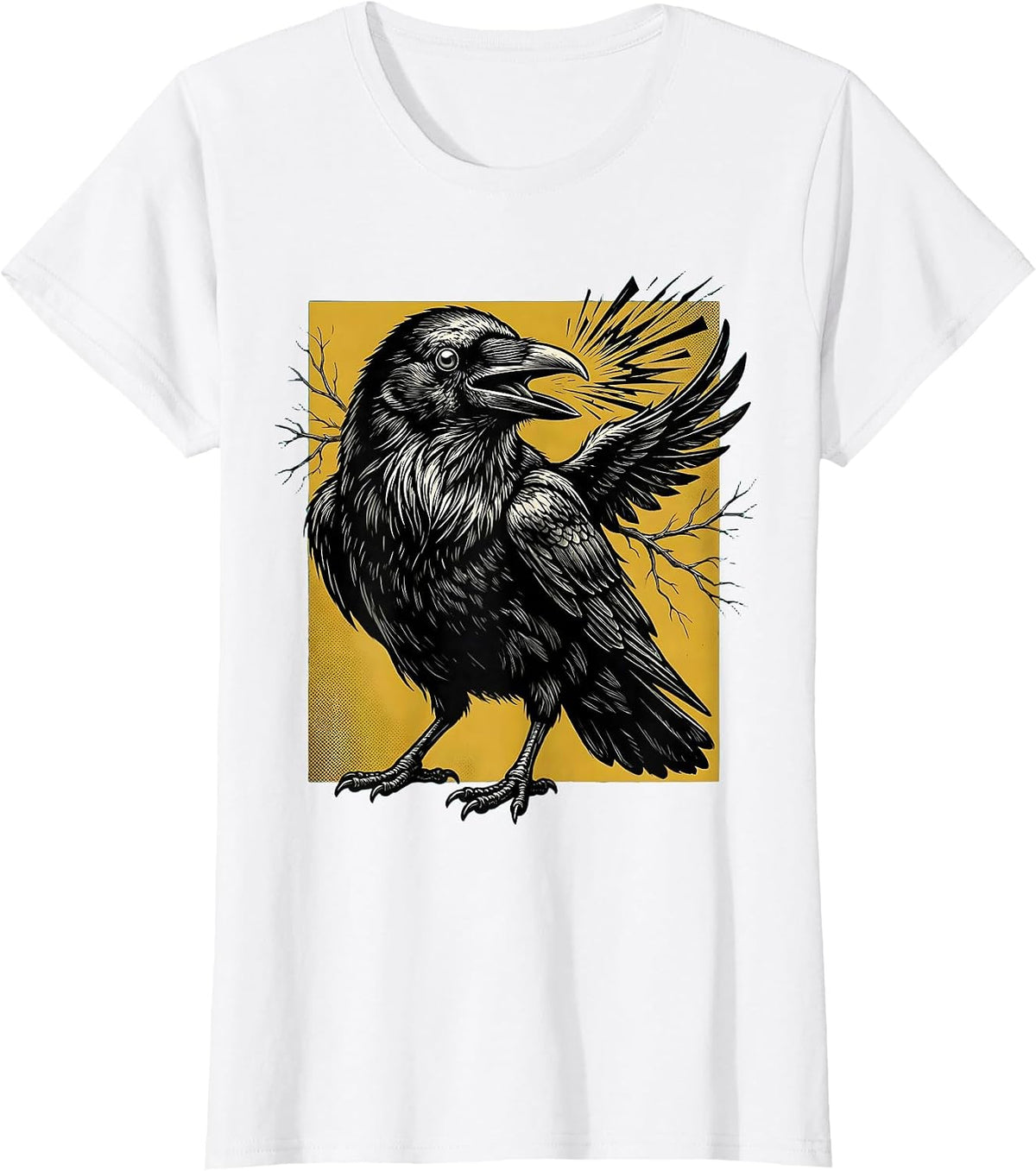 Oversized Crow Retro Cartoon Bird Lover Dark Humor T-Shirt - White