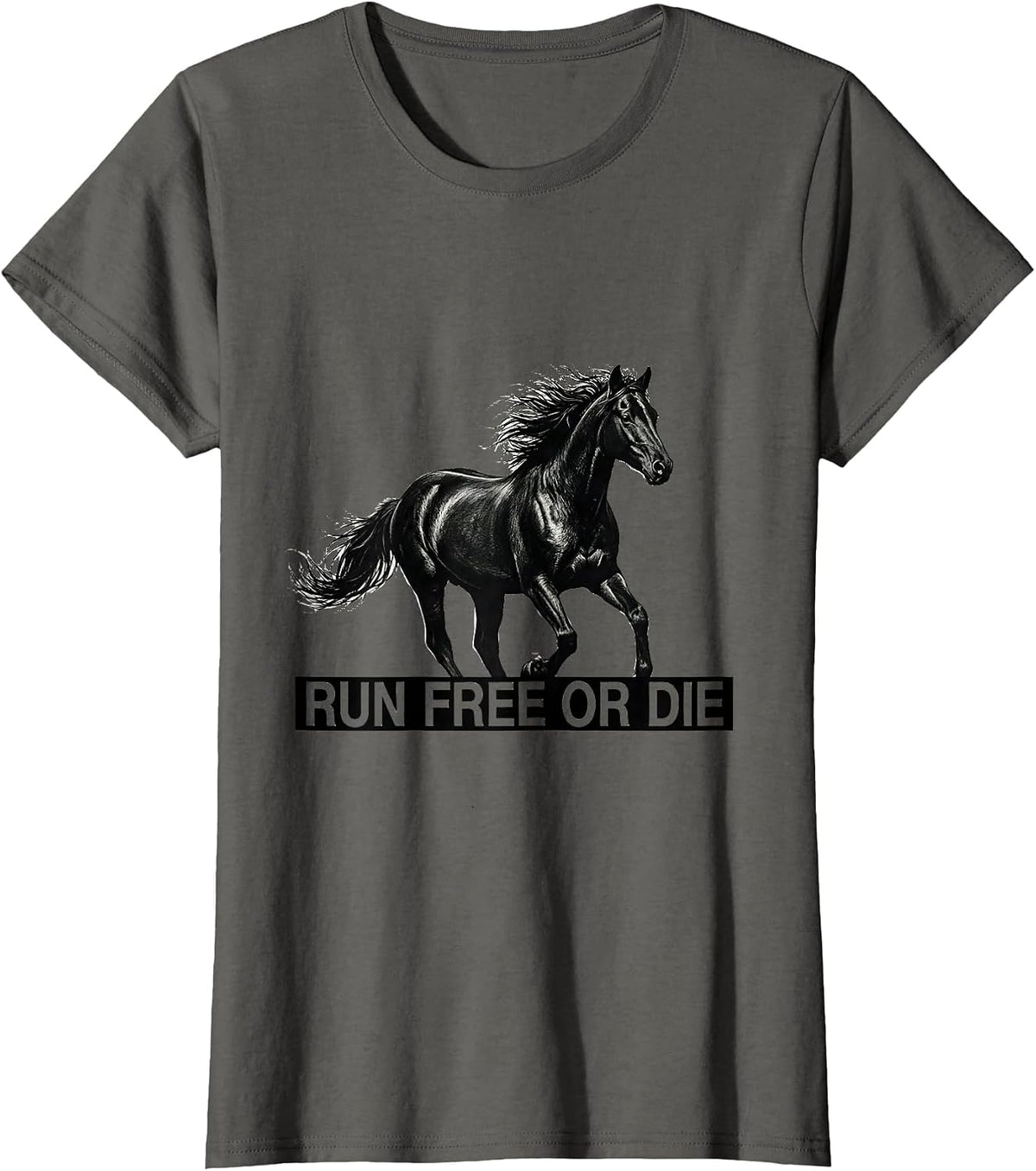 Women's Run Free or Die Bold Freedom Graphic Design T-Shirt - Asphalt Grey