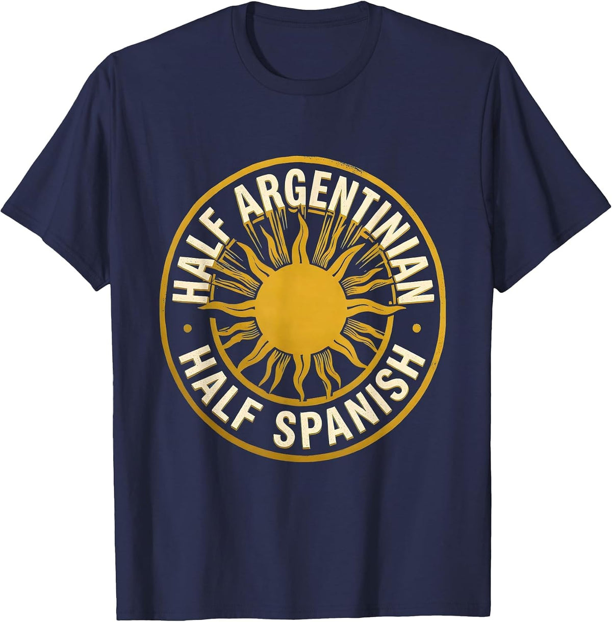 Half Argentinian Half Spanish Vintage Argentina Flag T-Shirt - Navy Blue