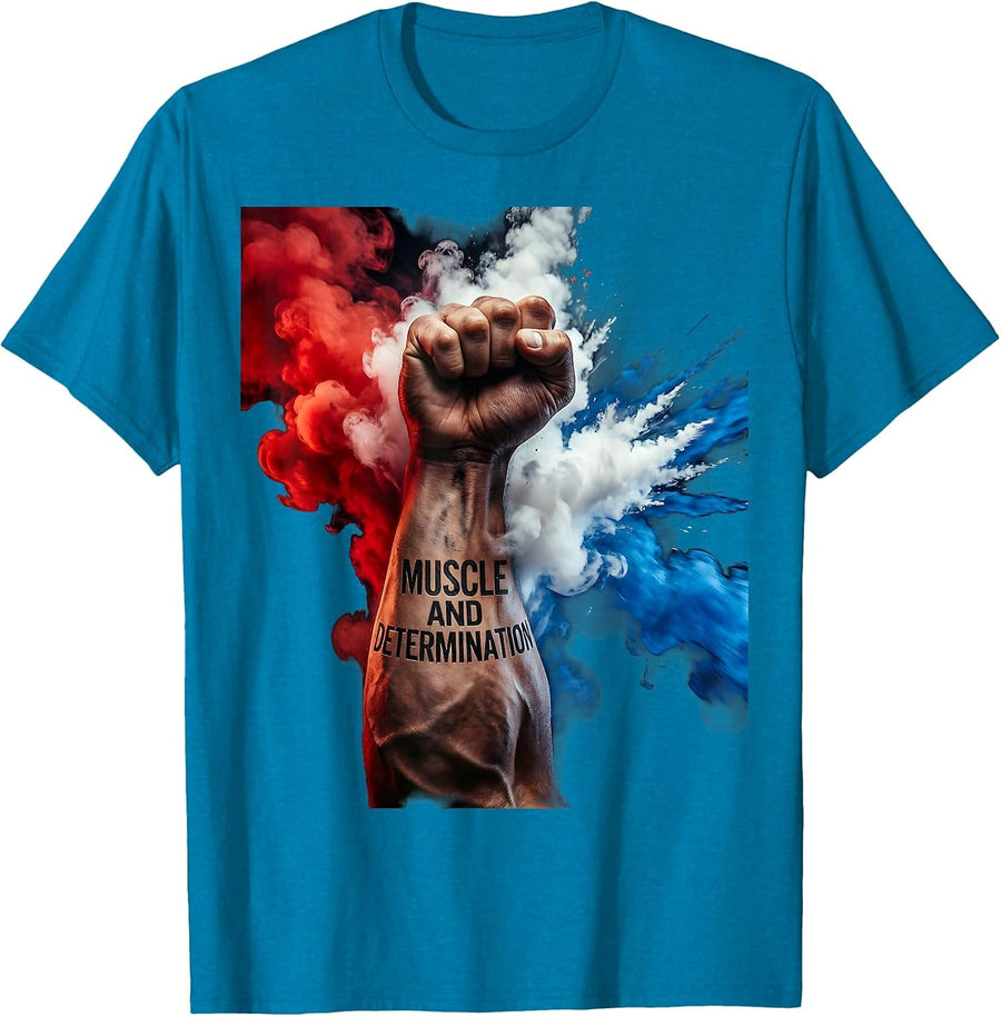 Rosie the Riveter Muscle and Determination Design T-Shirt - Sapphire Blue
