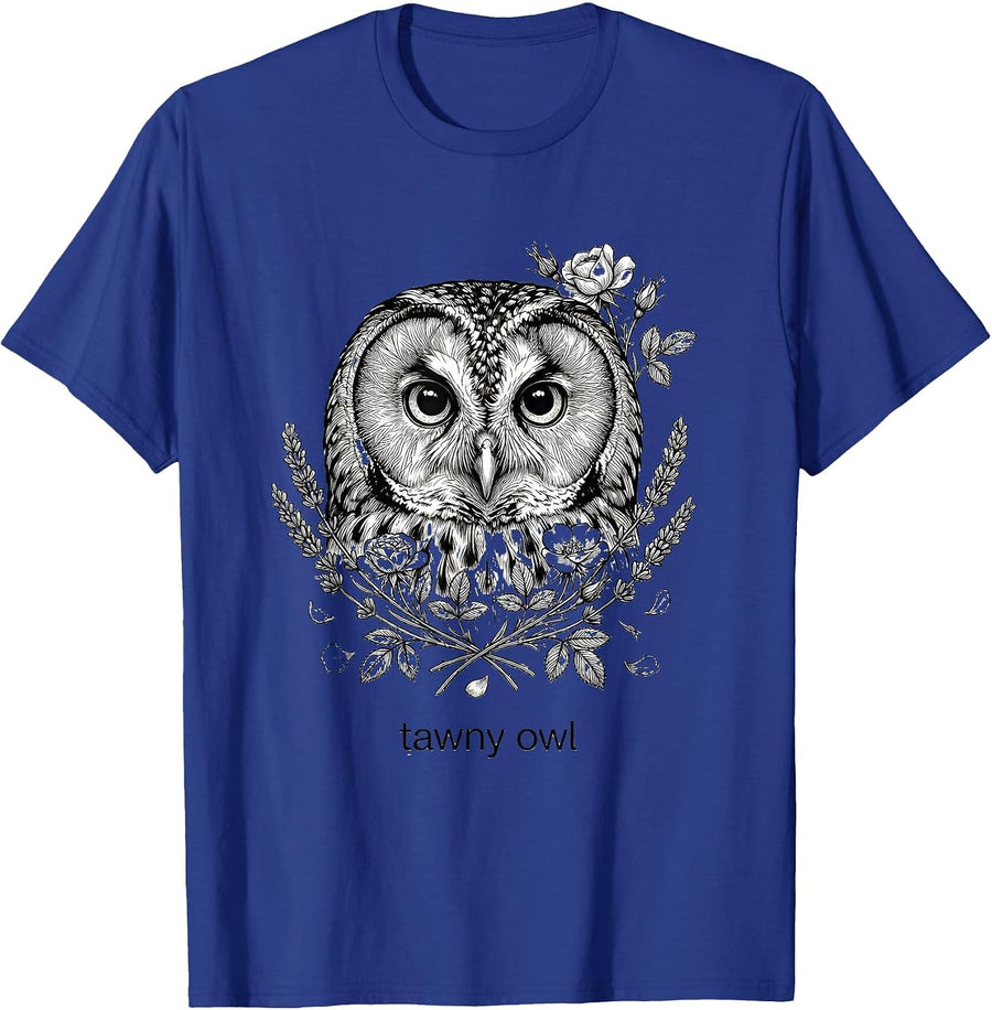 tawny owl Cute Cottagecore Floral Nature Aesthetic Women T-Shirt - Royal Blue