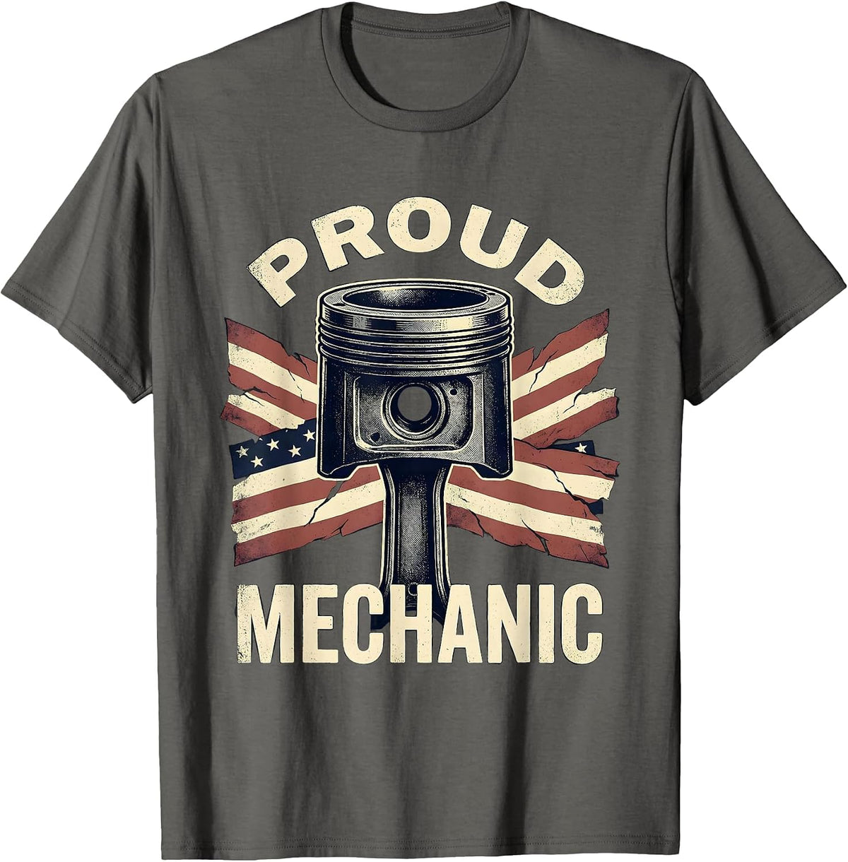 Men's Proud Mechanic Bold Stenciled Patriotic Mechanic Pride T-Shirt - Asphalt Grey