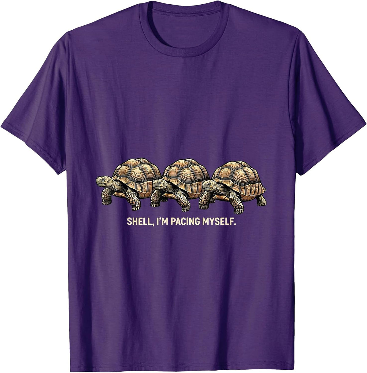 Men's Shell I'm Pacing Myself Distressed Funny Turtle Lover T-Shirt - Purple