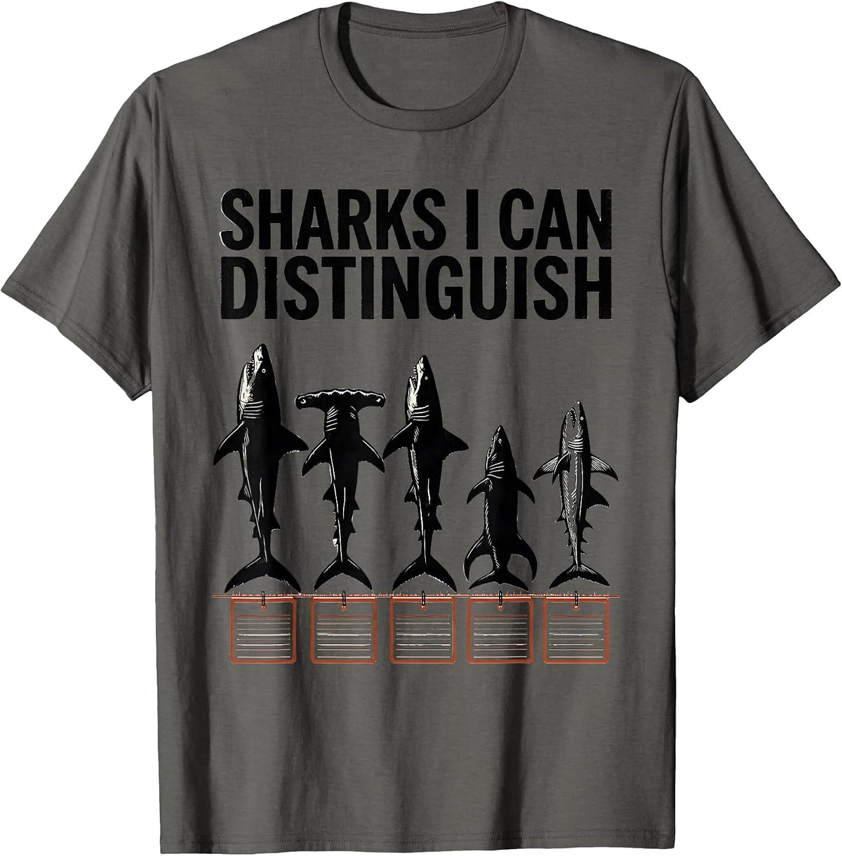 Sharks I Can Distinguish Linocut Marine Biology Enthusiast T-Shirt - Asphalt Grey